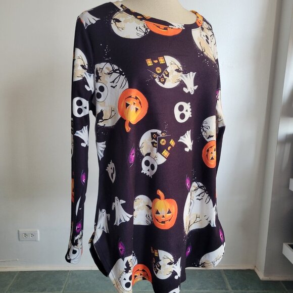Halloween Pumpkin Tunic Tops T-Shirt Skull Ghost Moon (Size: Large) - Picture 9 of 14
